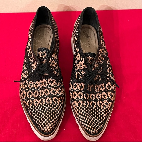 Zara Braided Leather Brown & Black Leather Bluchers Contrasting White Lo… - Picture 2 of 8